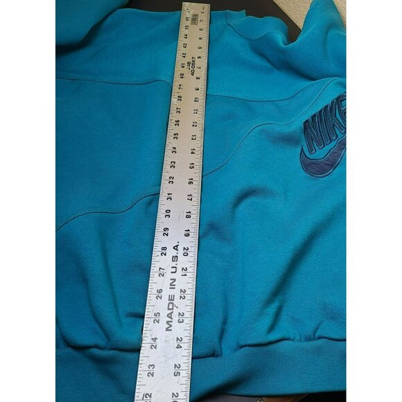 VTG 90s Nike Colorblock Crewneck Sweatshirt Sz LG Turquoise & Navy Blue Swoosh - Picture 7 of 8